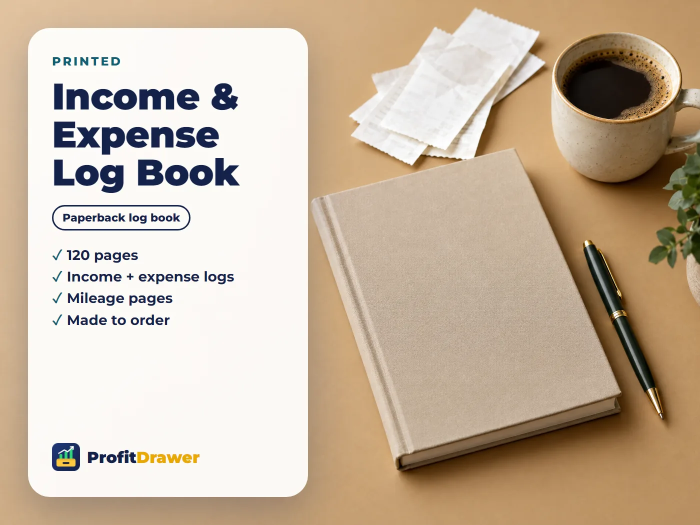 Income & Expense Log Book: A printed log book for the van, the salon station or the kitchen drawer: income, expenses and mileage, one line at a tim